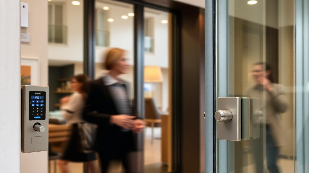 Hall d'immeuble en copropriété équipé d'un clavier de contrôle d'accès