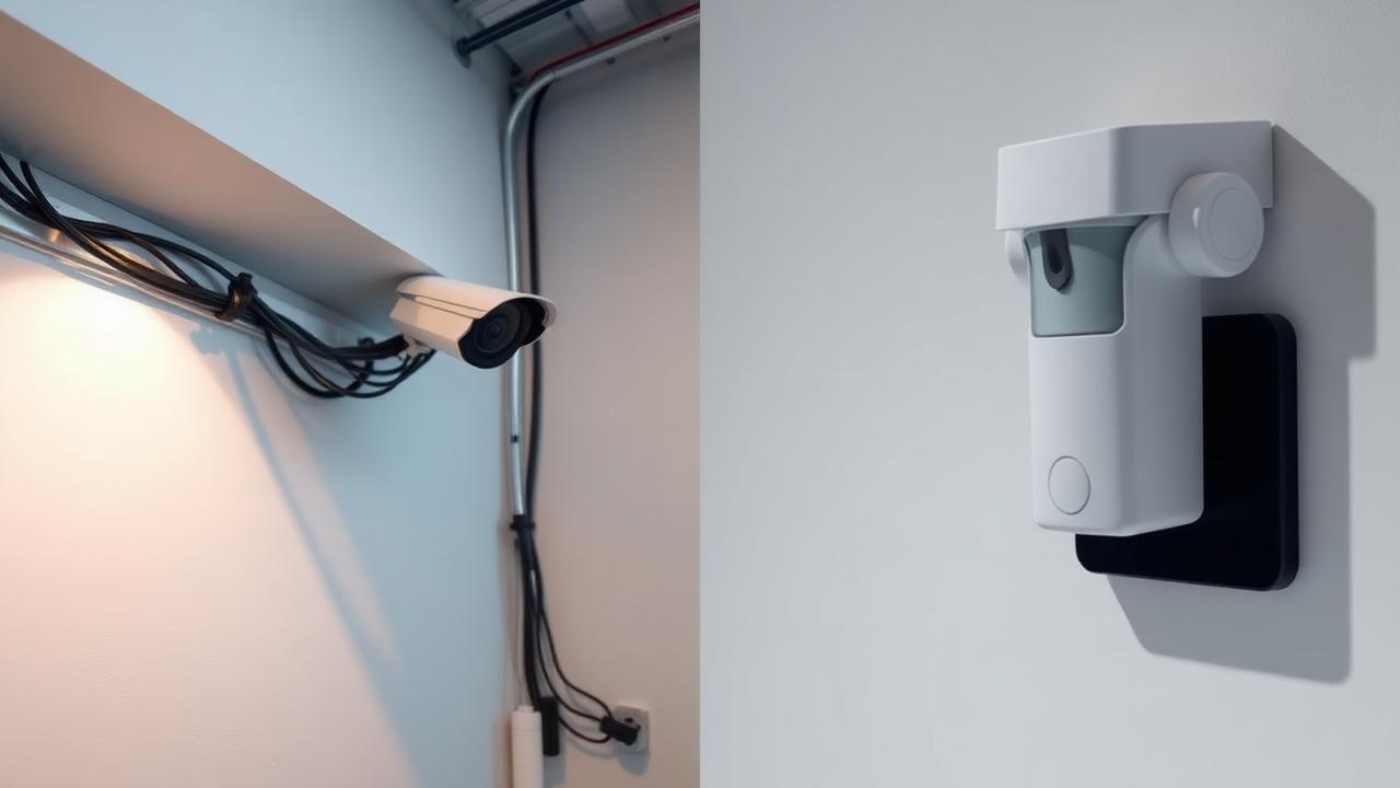 Comparatif visuel entre une installation d'alarme filaire et un détecteur radio
